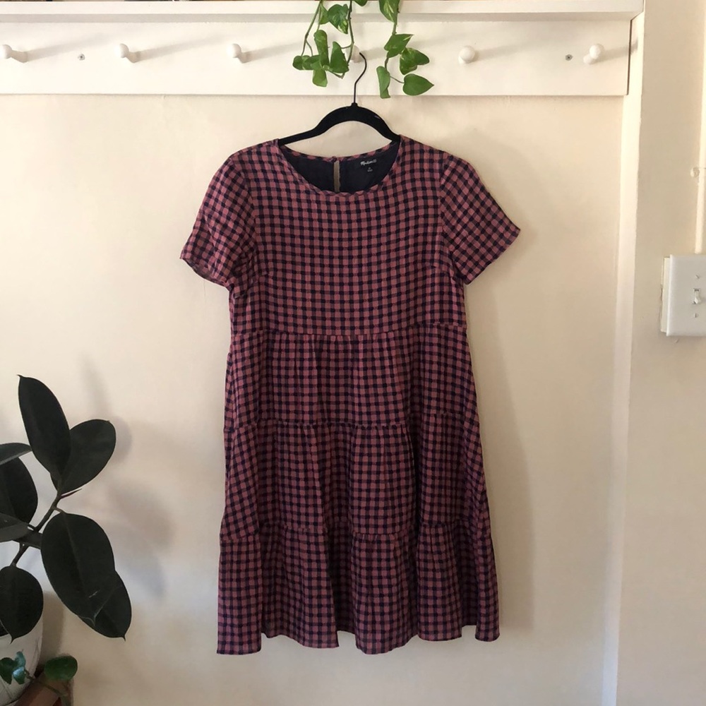 Madewell tiered gingham mini dress